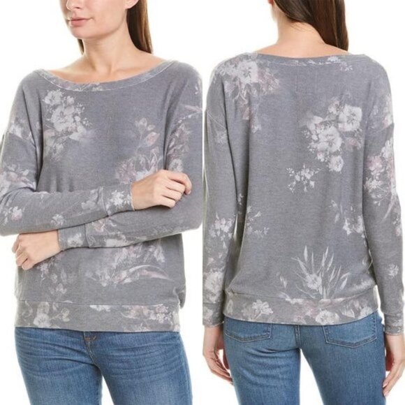 Chaser Semaj Scoop Neck Gray Floral Sweatshirt Small - Picture 7 of 7